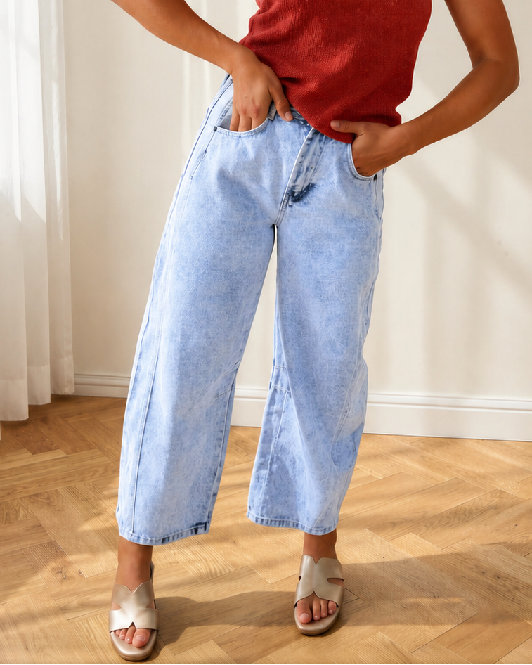 Tatum Light Washed Pull On Barrel Jeans blue denim soft ladies Indie