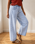 Tatum Light Washed Pull On Barrel Jeans blue denim soft ladies Indie