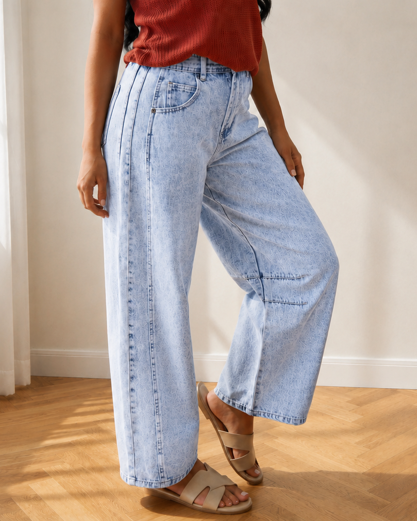 Tatum Light Washed Pull On Barrel Jeans blue denim soft ladies Indie