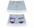 James Madison Lacey hem Blue Jean denim mini Double Pocket Skirt Ladies