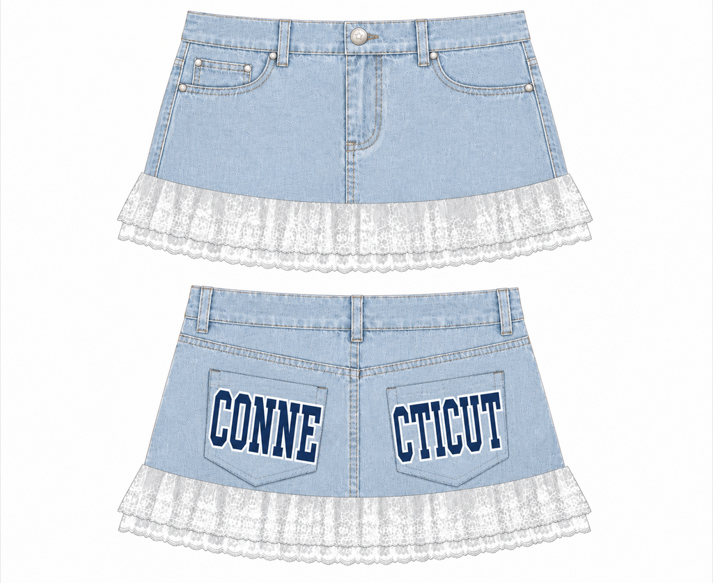 UCONN Vintage Denim Skirt (2 pocket) Conneticut blue jean Huskies basketball