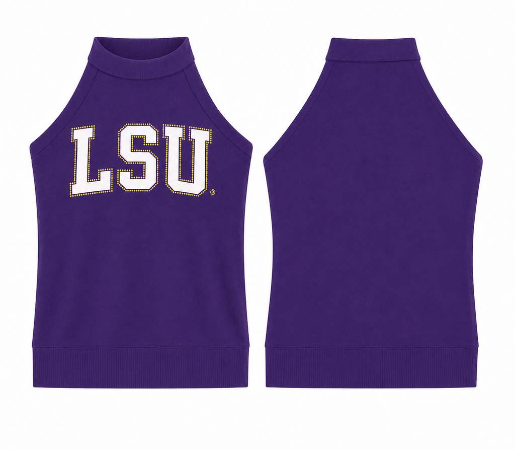 LSU Bedazzled Halter Top Shirt Ladies Tigers hi-neck shirt bling rhinestones