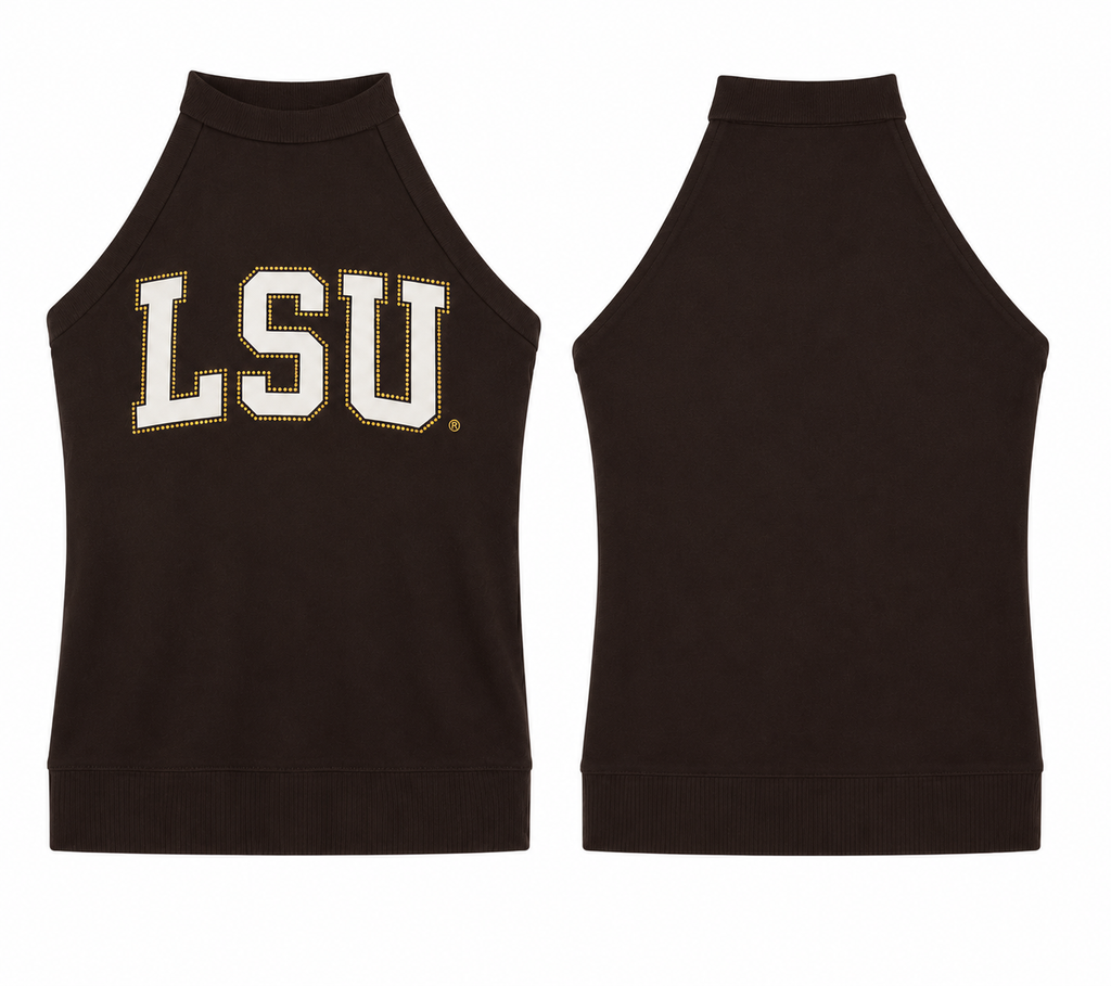 LSU Bedazzled Halter Top Shirt Ladies Tigers hi-neck shirt bling rhinestones