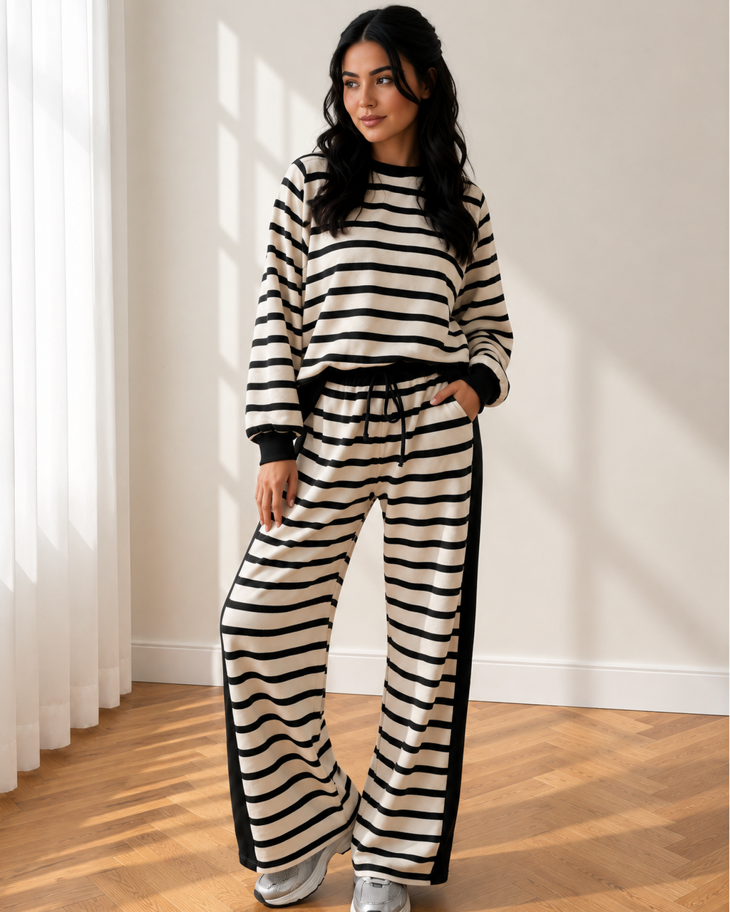 Lily Drawstring Pant Set Outfit 2 piece striped ladies Indie