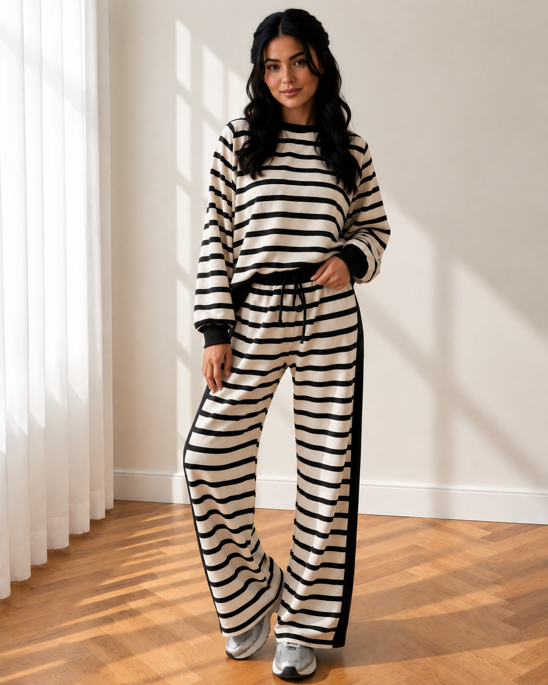 Lily Drawstring Pant Set Outfit 2 piece striped ladies Indie
