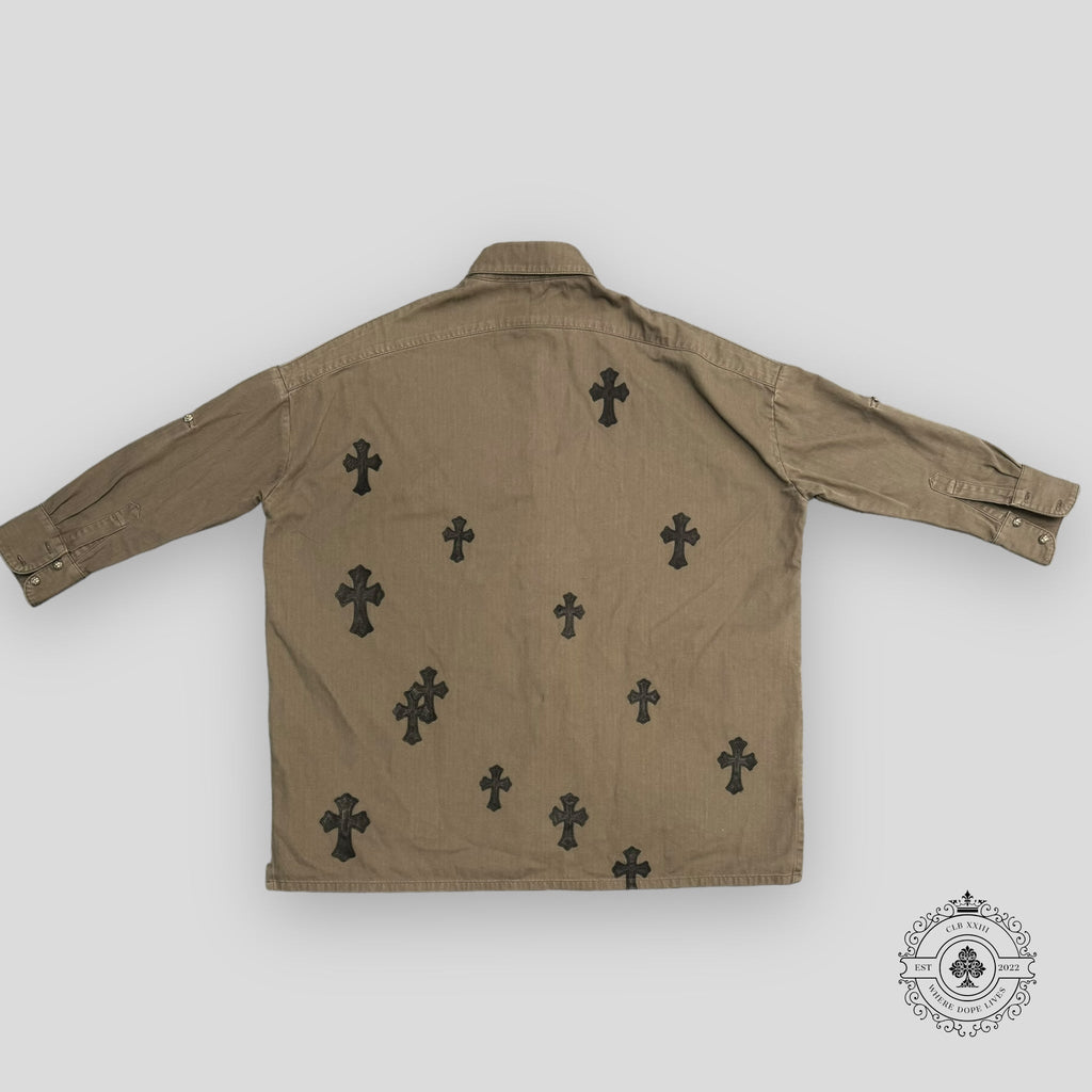 Chrome Hearts Oversized Cross Patch Shirt in Olive Green XL XXL