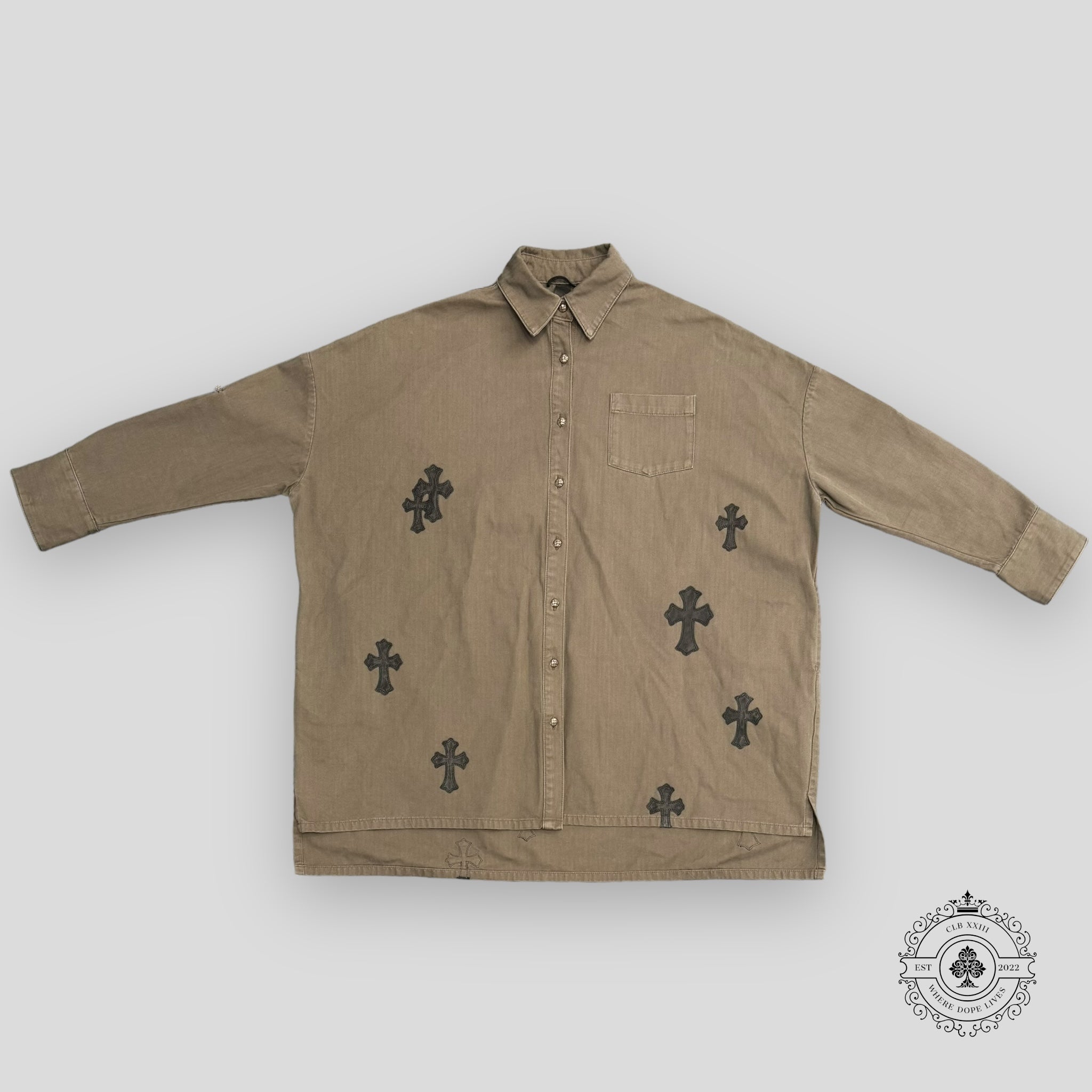 Chrome Hearts Oversized Cross Patch Shirt in Olive Green XL XXL