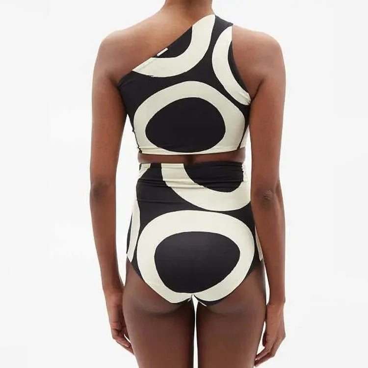 One-Shoulder Bikini High Waist Miami Beach, BYMANYC New York swimsuit sarong