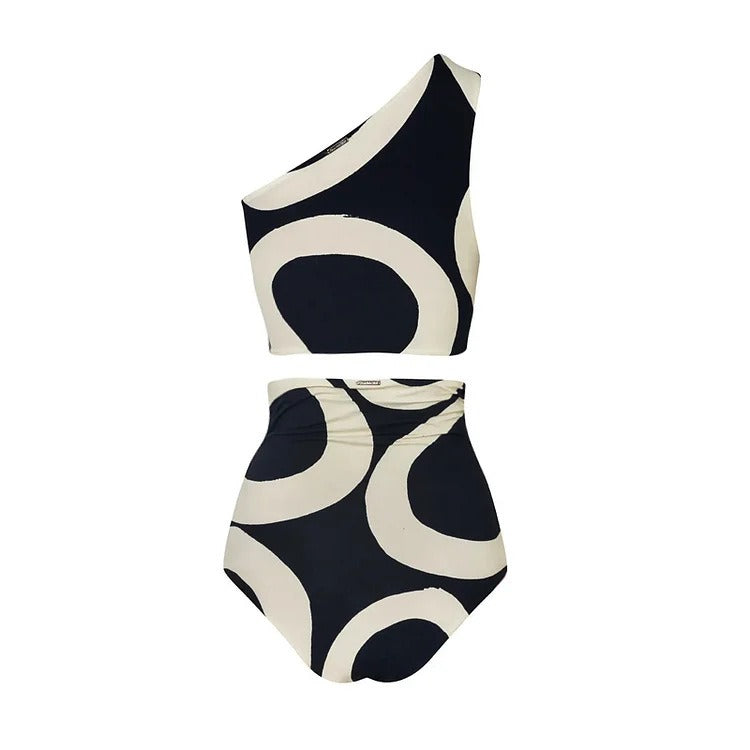 One-Shoulder Bikini High Waist Miami Beach, BYMANYC New York swimsuit sarong