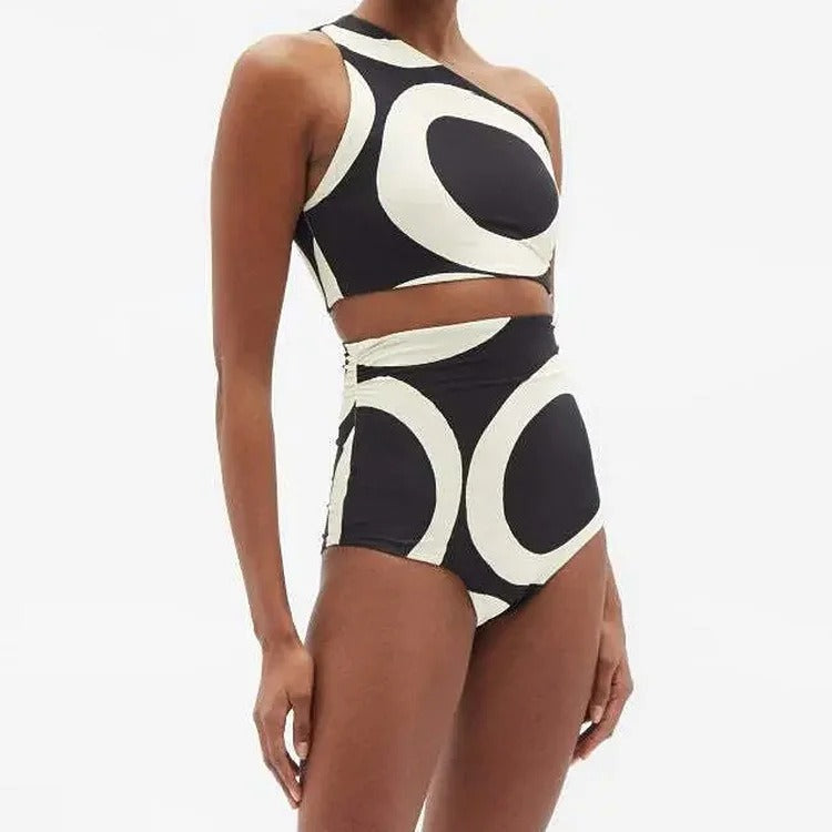 One-Shoulder Bikini High Waist Miami Beach, BYMANYC New York swimsuit sarong