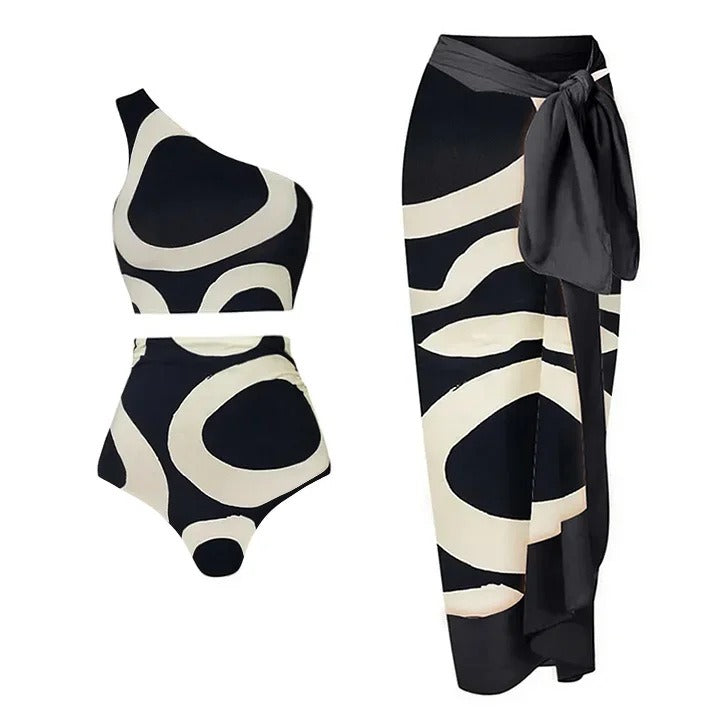 One-Shoulder Bikini High Waist Miami Beach, BYMANYC New York swimsuit sarong