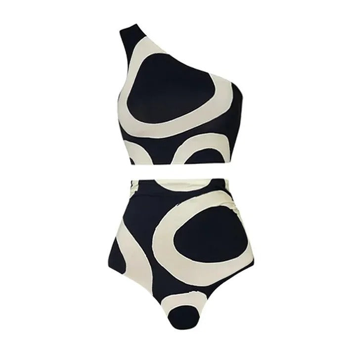 One-Shoulder Bikini High Waist Miami Beach, BYMANYC New York swimsuit sarong