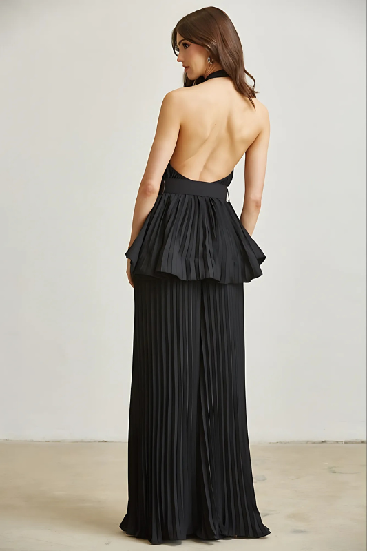 LUXE ALLURE Midnight in Monaco Chiffon Pleated Pant Set black