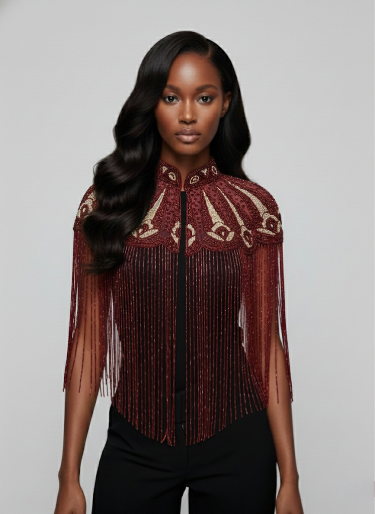 Cherry Peacock Cape Wrap Shawl Beaded Formal