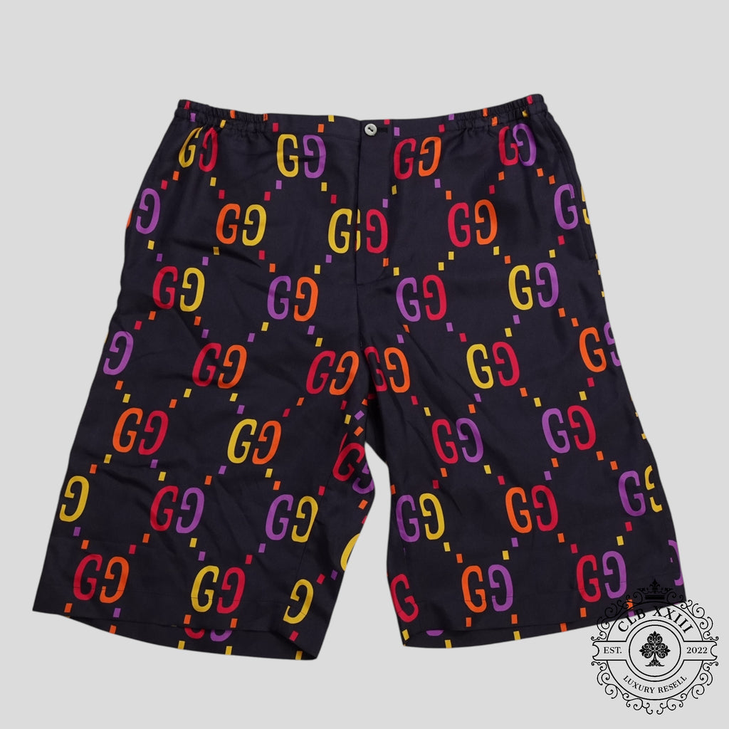 Gucci Jumbo GG Silk Shorts in Navy Blue Orange red Men's SZ 50
