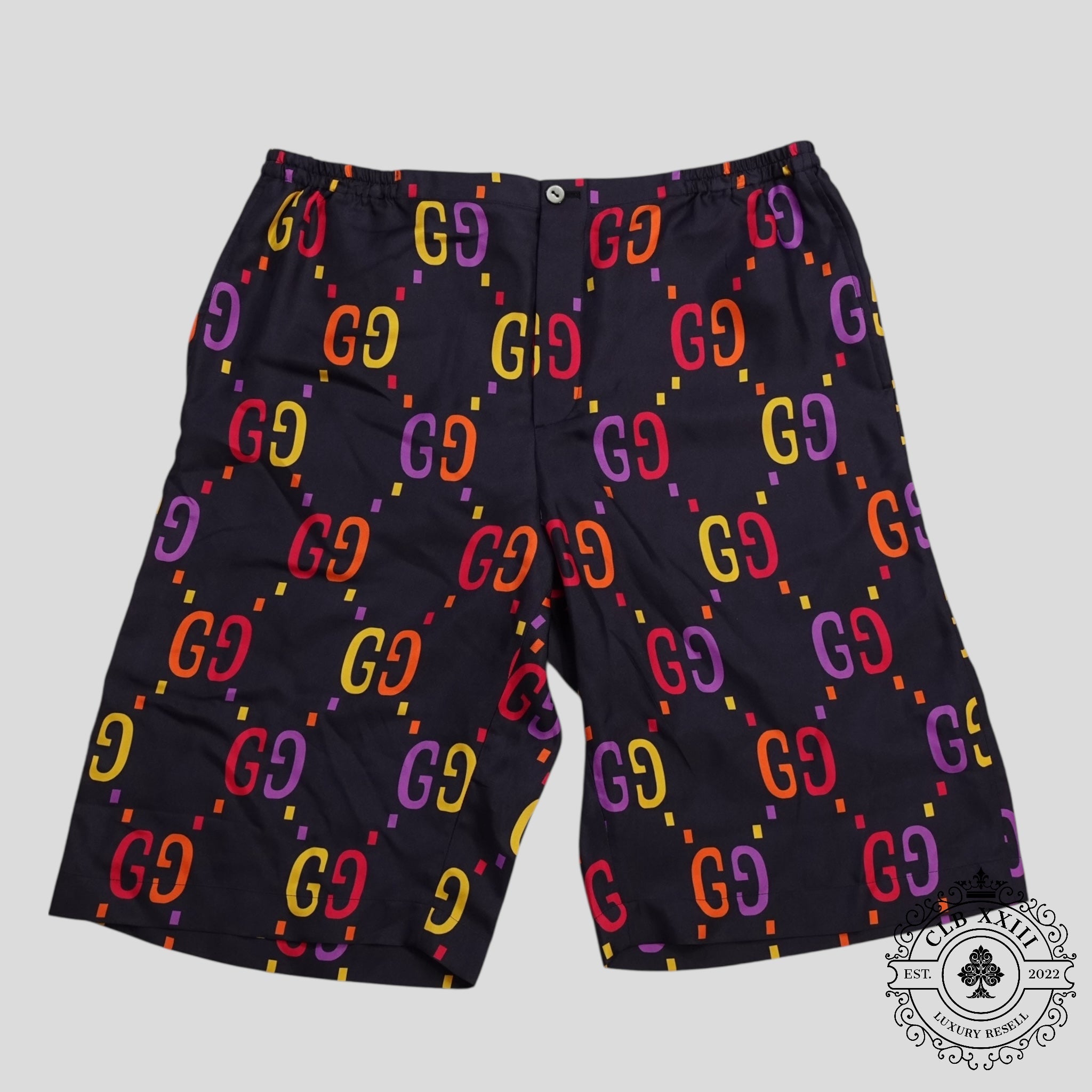 Gucci Jumbo GG Silk Shorts in Navy Blue Orange red Men's SZ 50