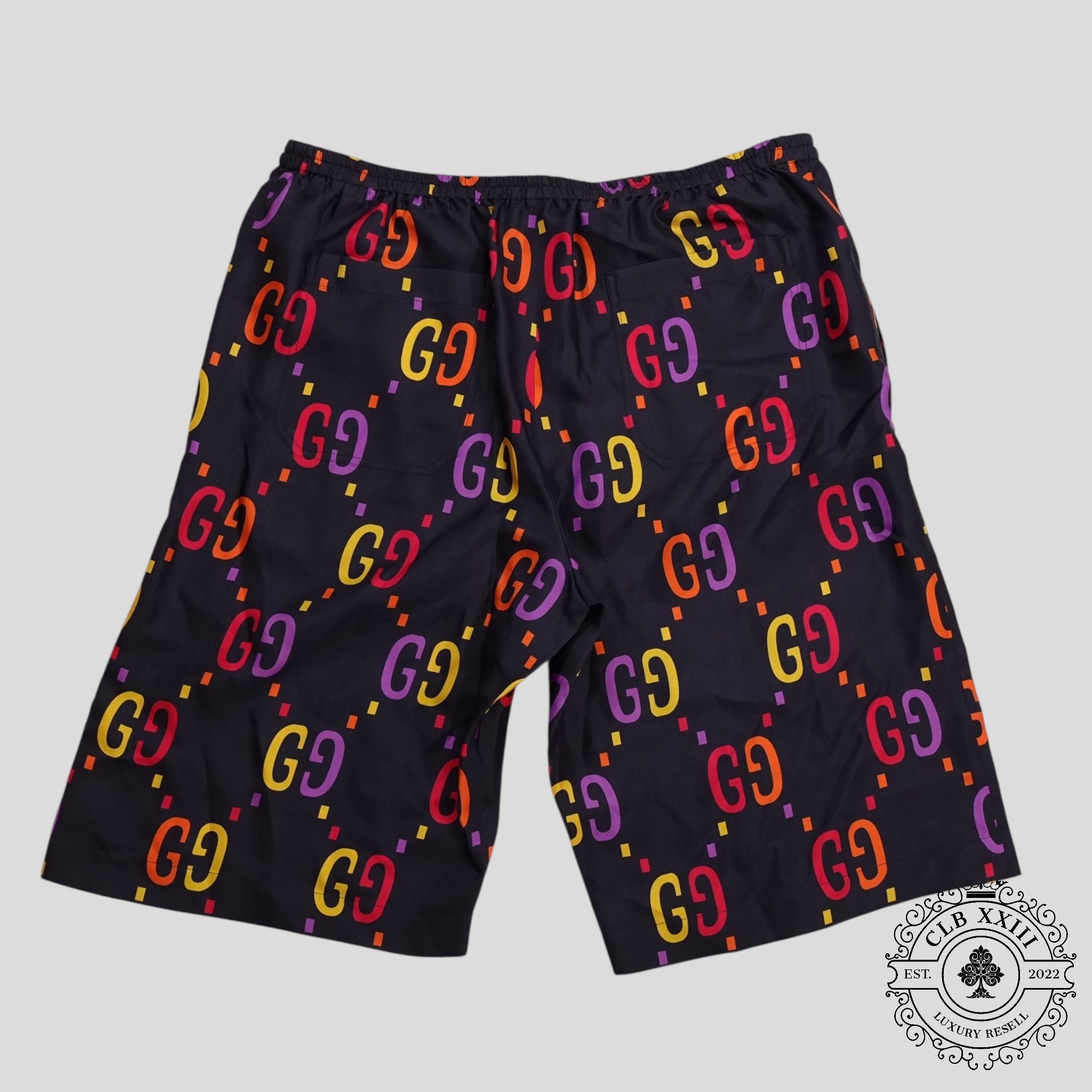 Gucci Jumbo GG Silk Shorts in Navy Blue Orange red Men's SZ 50
