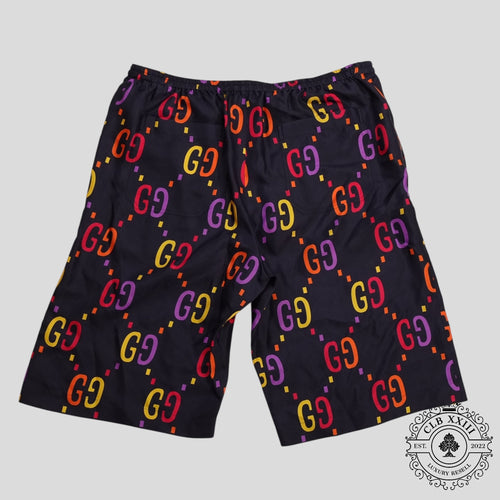 Gucci Jumbo GG Silk Shorts in Navy Blue Orange red Men's SZ 50