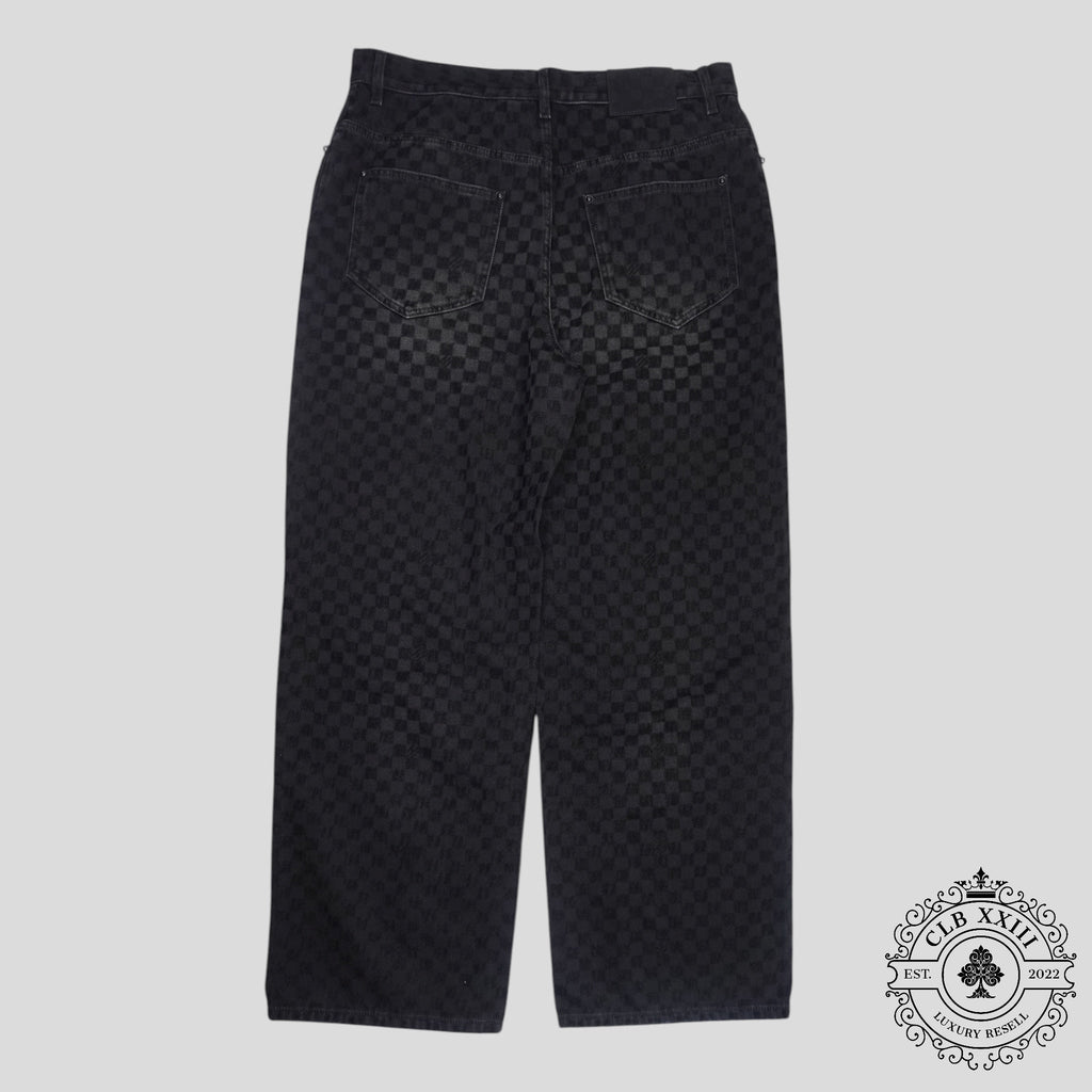 Louis Vuitton Damier Ultrablack Flocked Wide Leg Denim Pants in Black 36 jeans