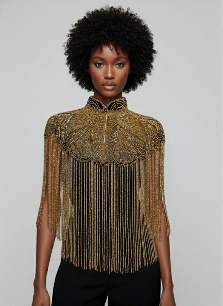 Golden Reverie Cape Wrap Shawl Beaded Formal Evening Dressy