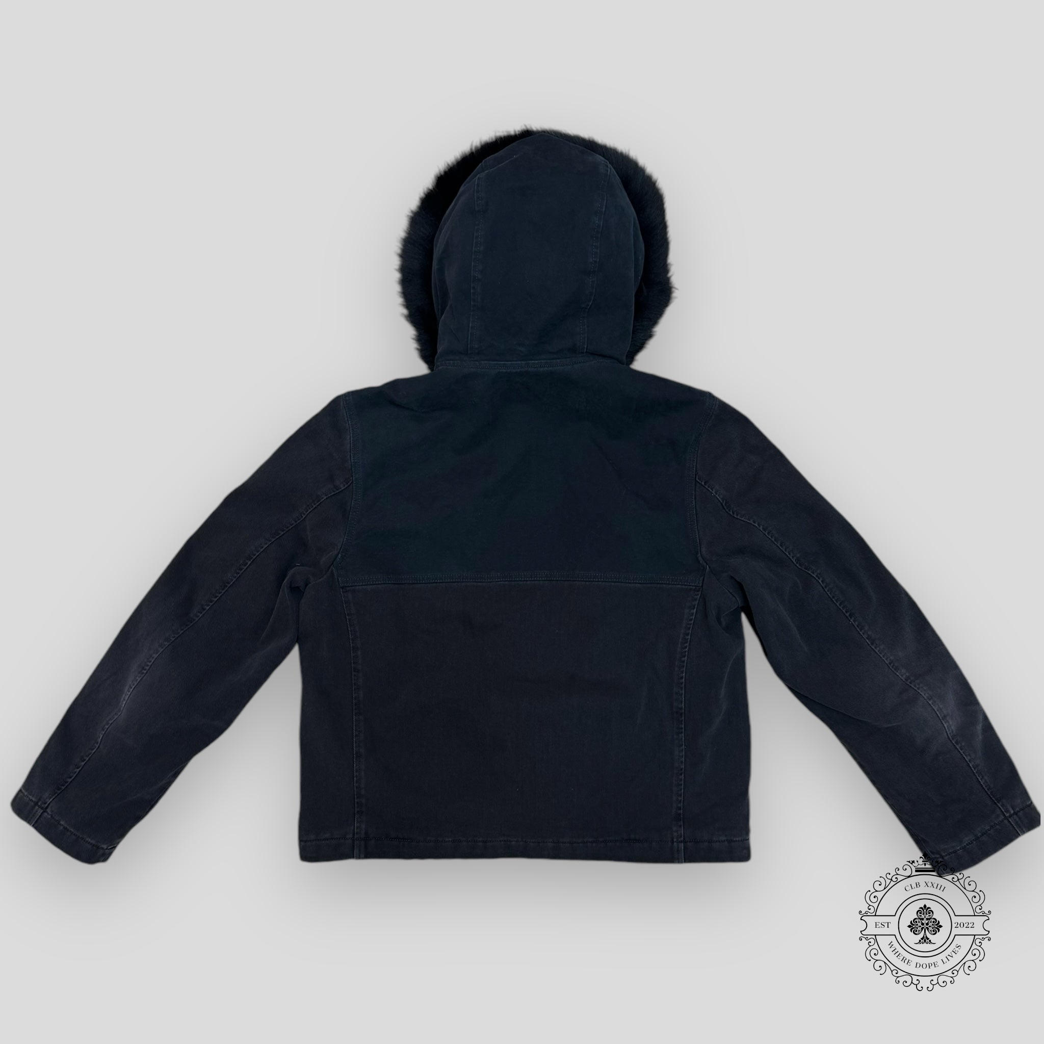 Louis Vuitton Denim Blouson coat With Fur Hood jacket men's 50