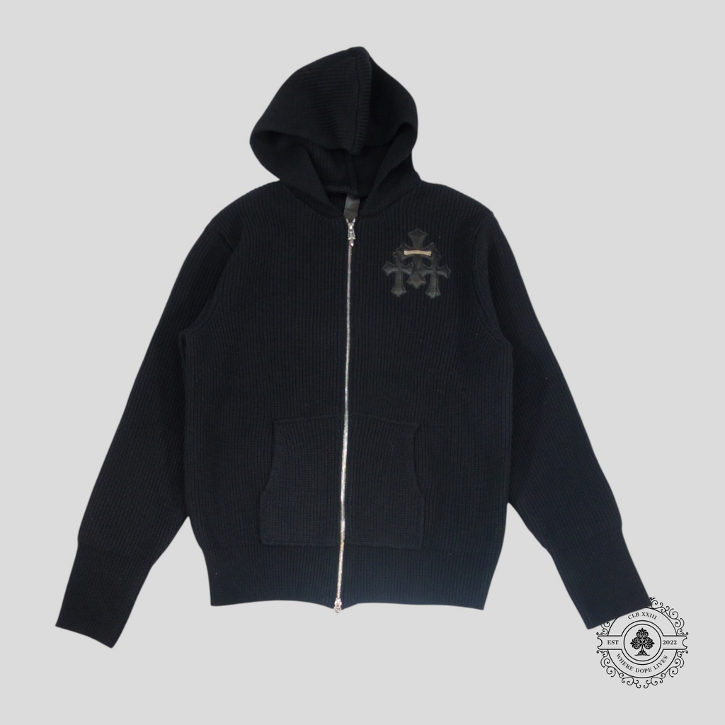 Chrome Hearts Cashmere Cross Patch Zip Up Hoodie in Black Men's Unisex XL Jacket