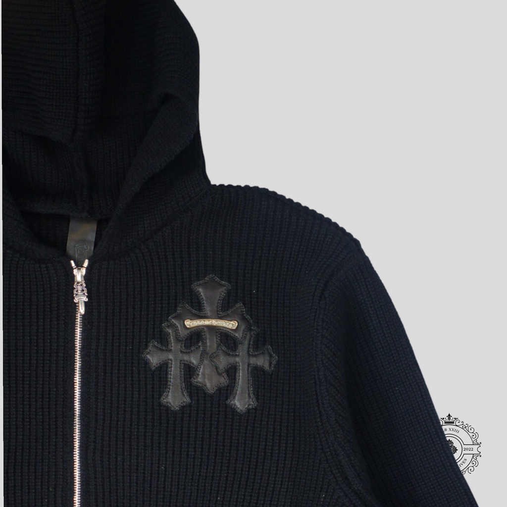 Chrome Hearts Cashmere Cross Patch Zip Up Hoodie in Black Men's Unisex XL Jacket