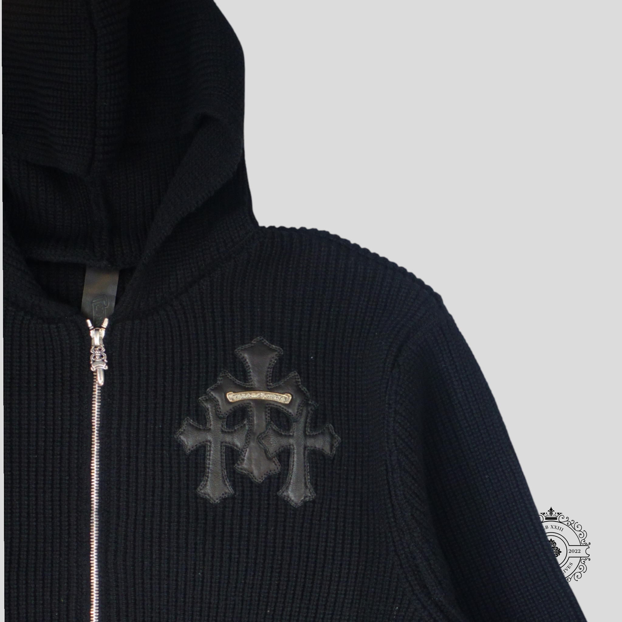 Chrome Hearts Cashmere Cross Patch Zip Up Hoodie in Black Men's Unisex XL Jacket