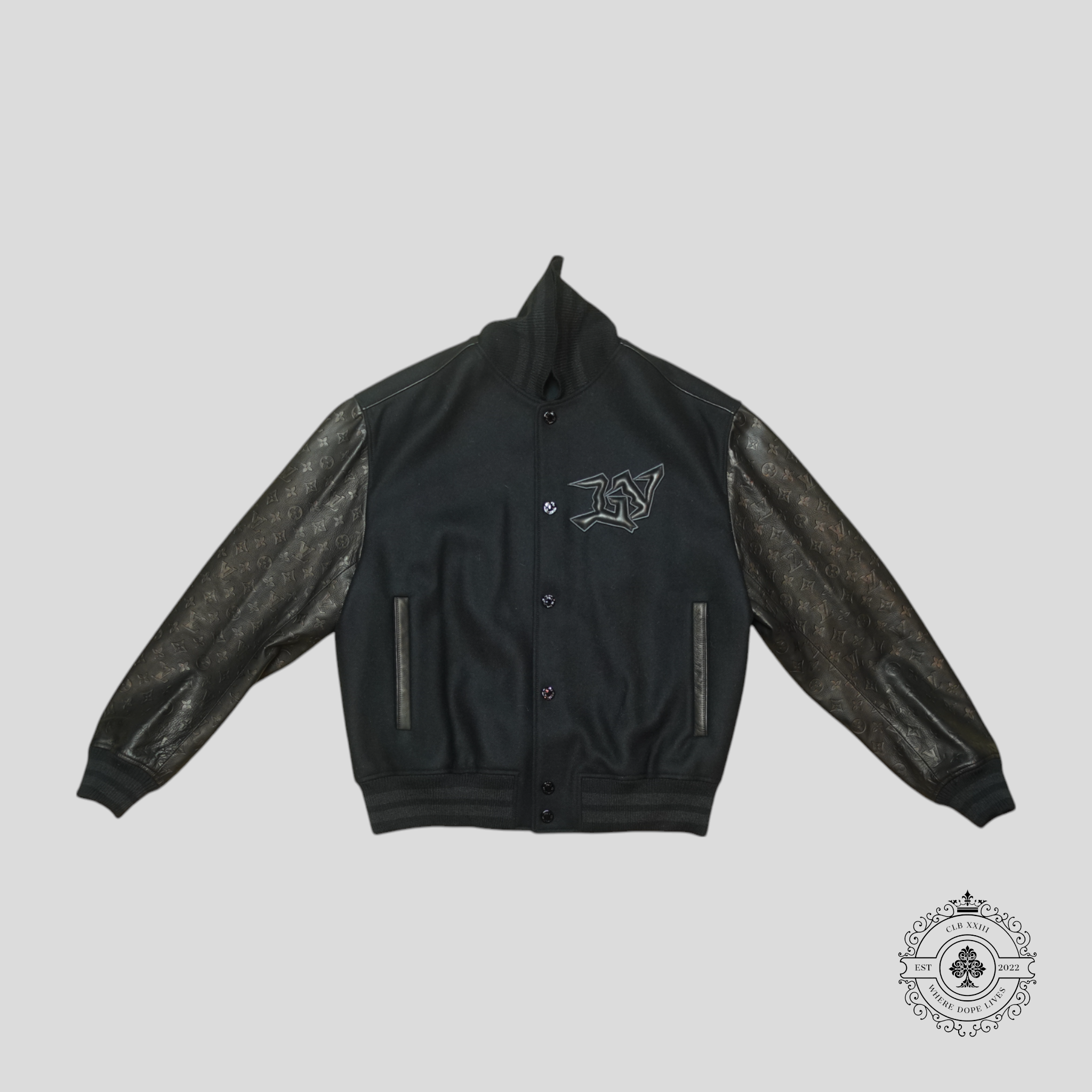 Louis Vuitton Mix Leather Varsity Jacket in Black leather/wool coat men's unisex 52