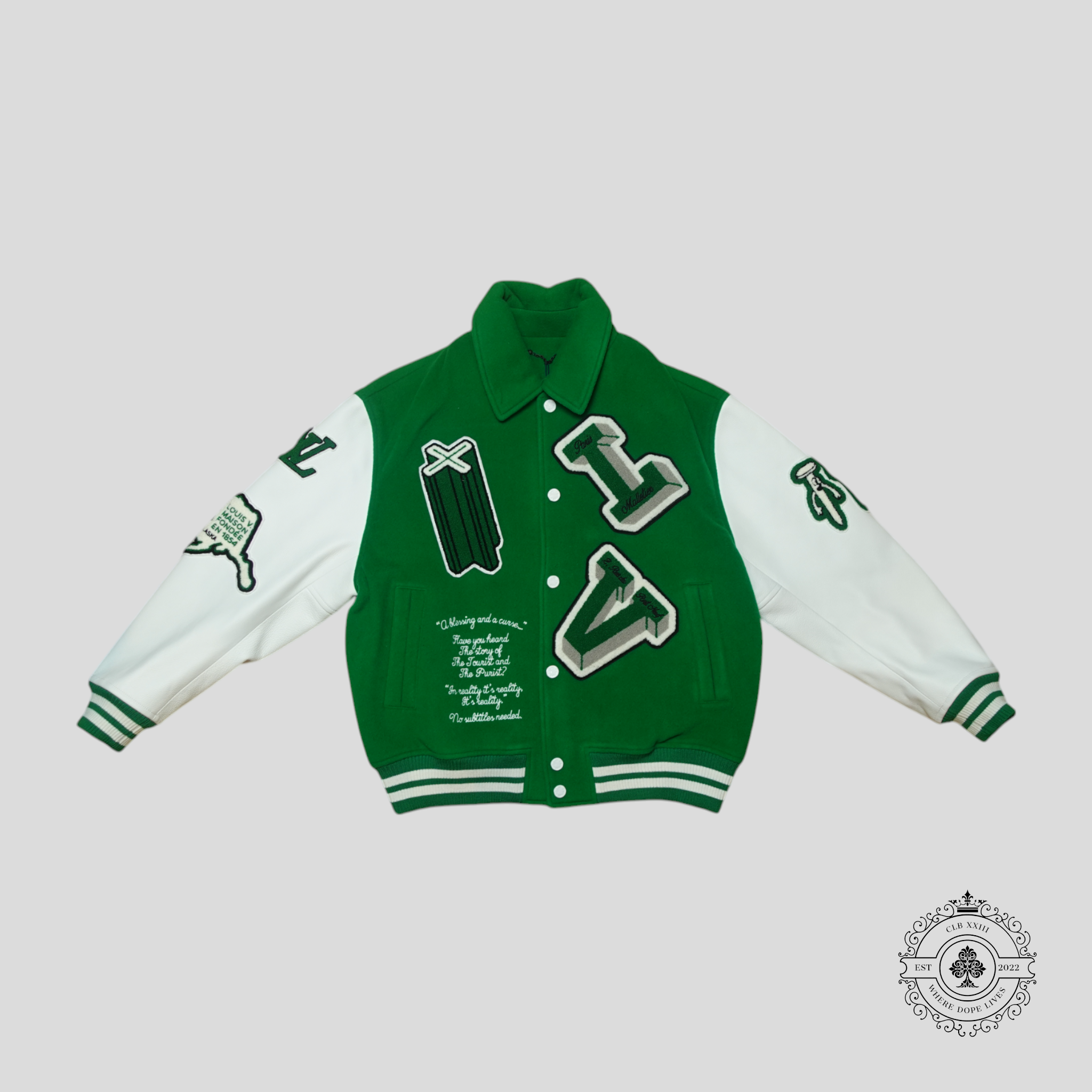 Louis Vuitton Maison Varsity Jacket in Green/White wool leather men's unisex coat