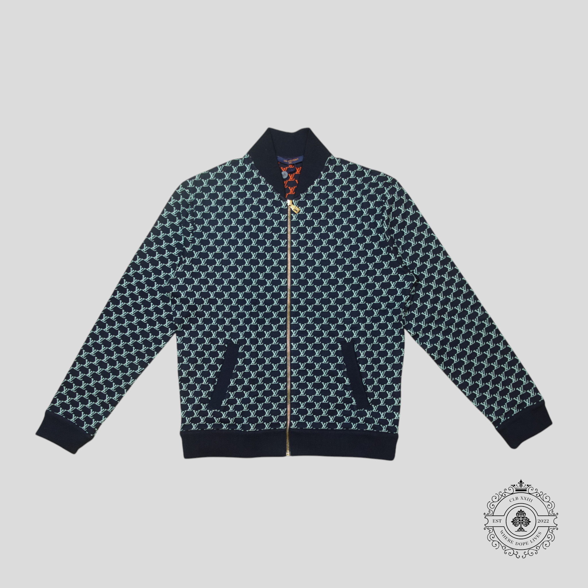 Louis Vuitton LV Fishnet Jacquard Bomber in Black/Blue XL unisex men's