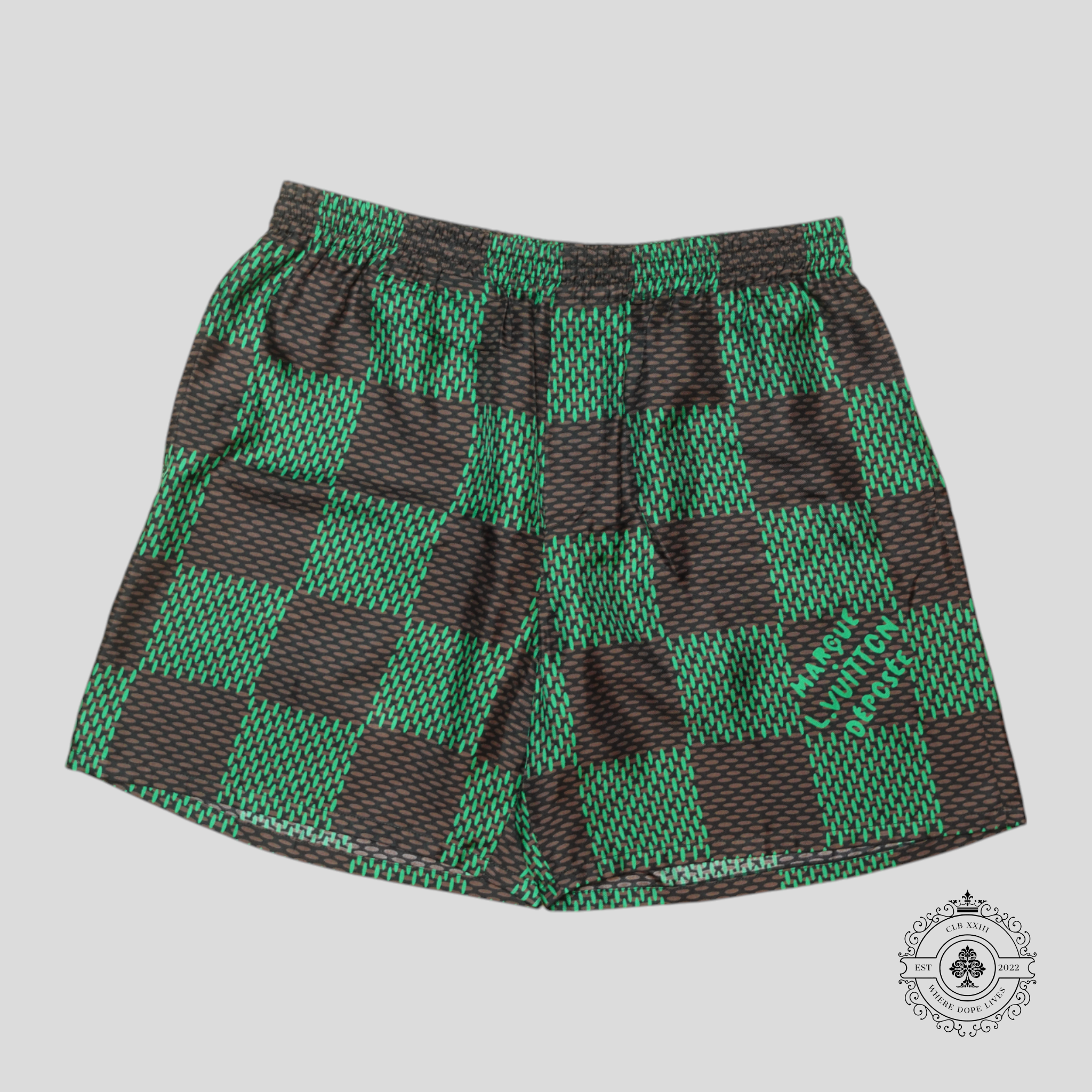 Louis Vuitton Damier Silk Shorts in Black/Brown/Green 50