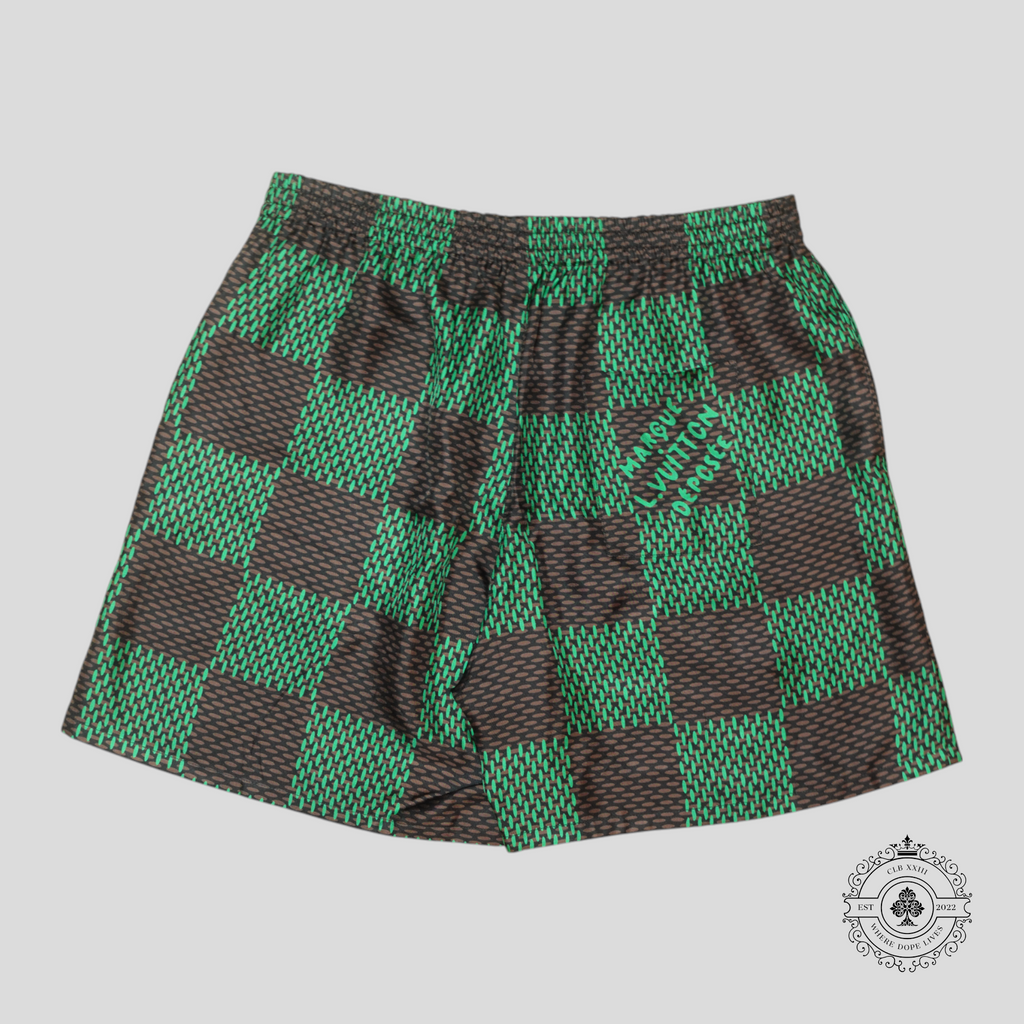 Louis Vuitton Damier Silk Shorts in Black/Brown/Green 50