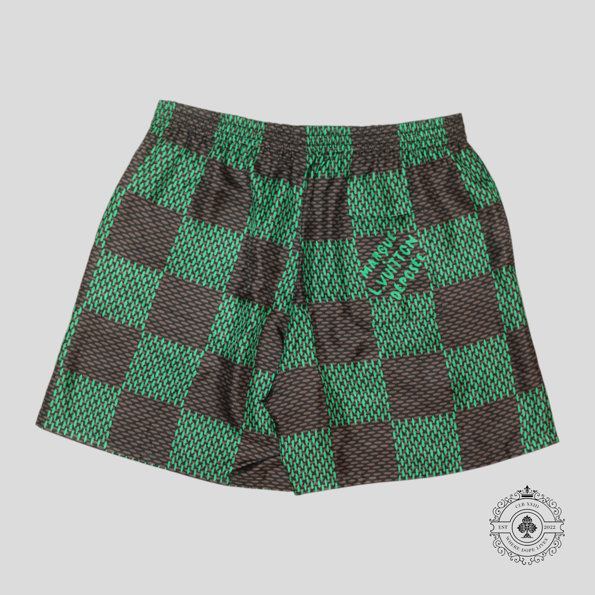Louis Vuitton Damier Silk Shorts in Black/Brown/Green 50
