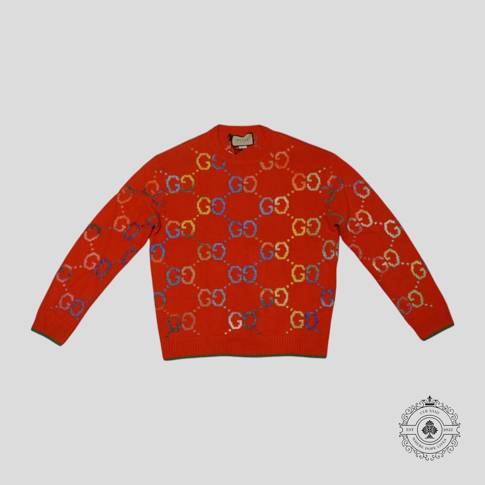Gucci GG Jacquard Knit Sweater in Orange wool XXL 2XL men's unisex