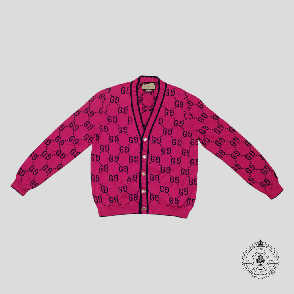 Gucci GG Jacquard Cardigan in Hot Pink/Blue sweater men's unisex XXL 2XL