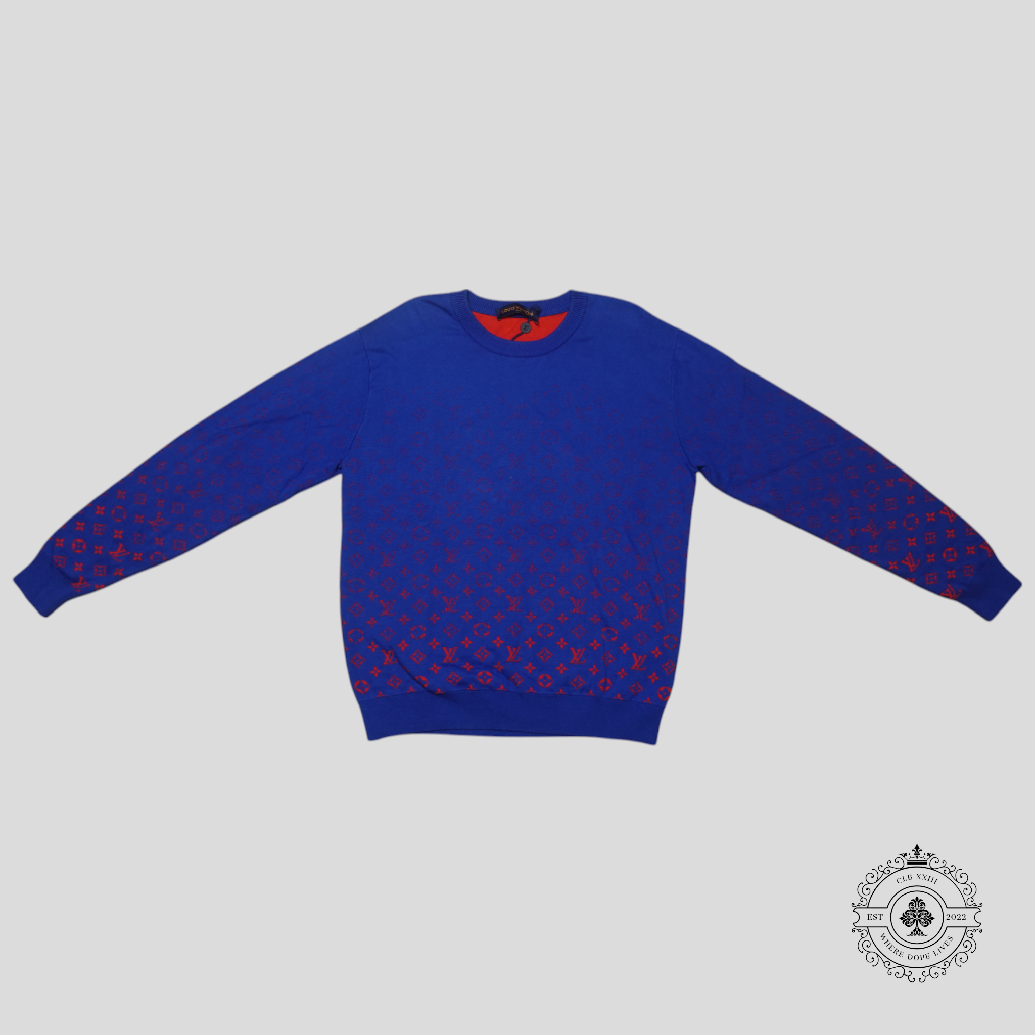 Louis Vuitton Monogram Degrade Jacquard Sweater in Blue/Red unisex L XL