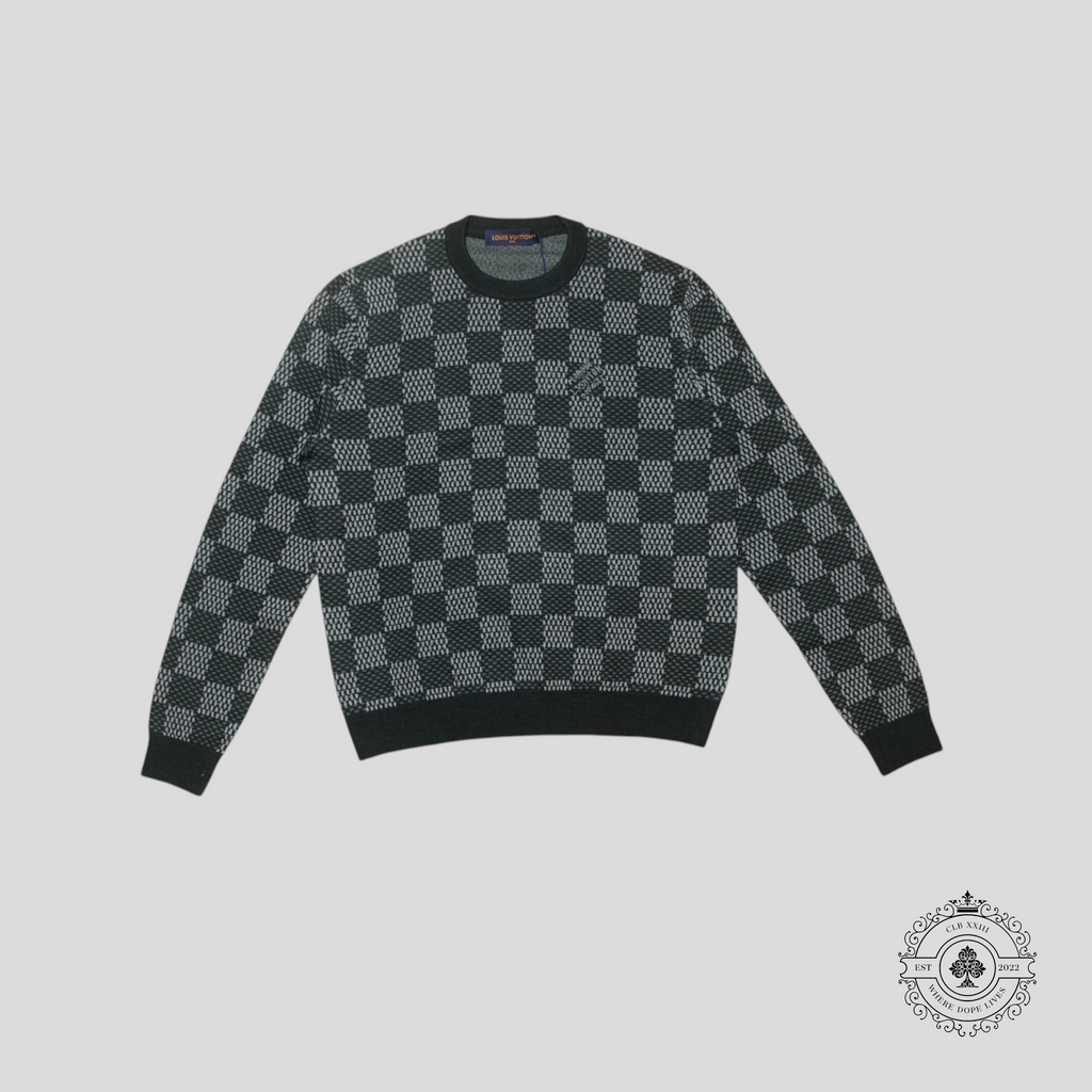 Louis Vuitton Big Damier Merino Crewneck in Black/Grey sweater men's wool XL