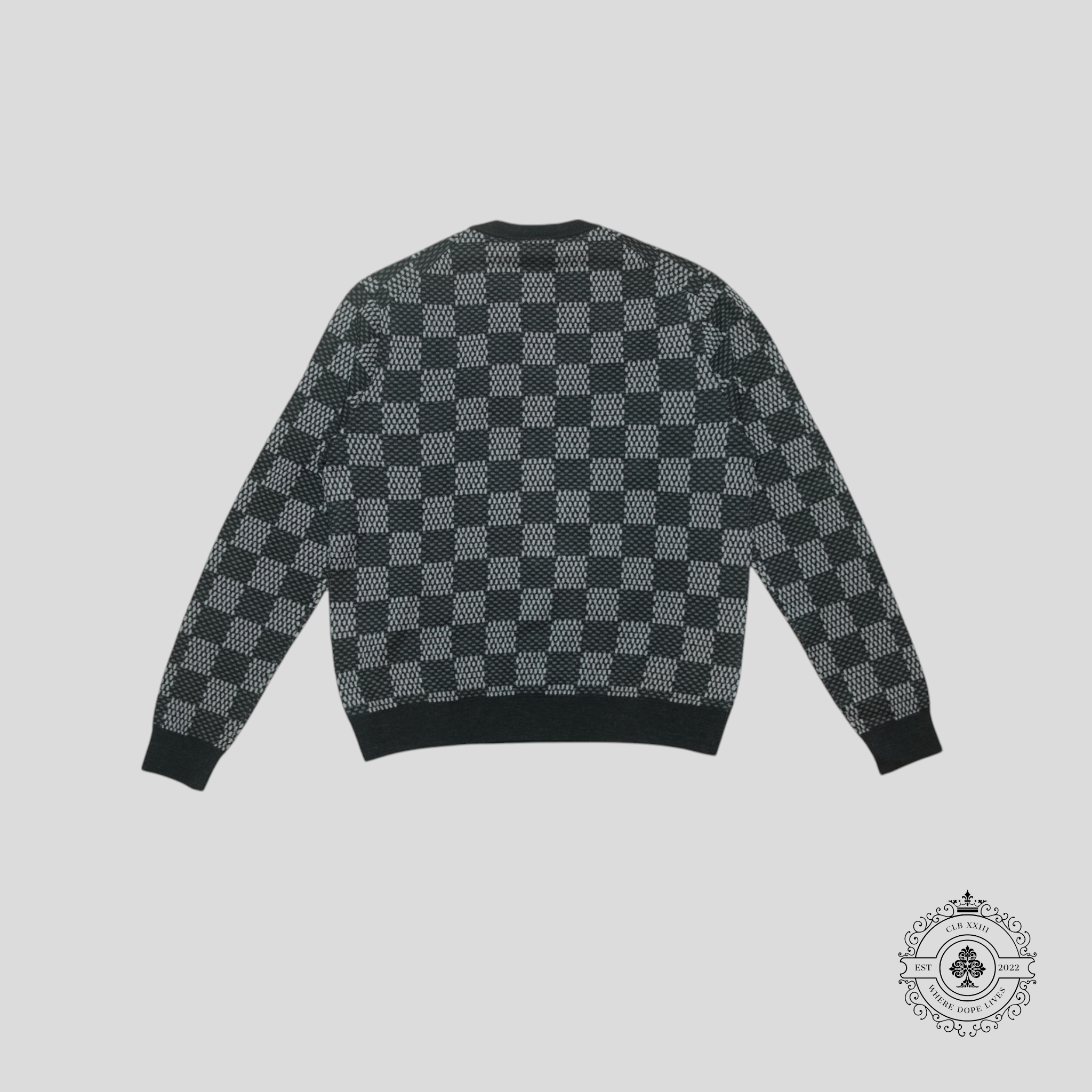 Louis Vuitton Big Damier Merino Crewneck in Black/Grey sweater men's wool XL