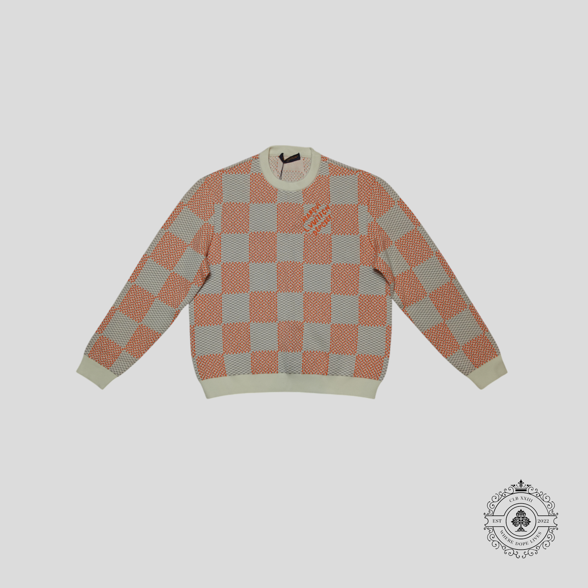 Louis Vuitton Light Damier Tramato Jacquard Pullover in Orange Sweater Jumper XL