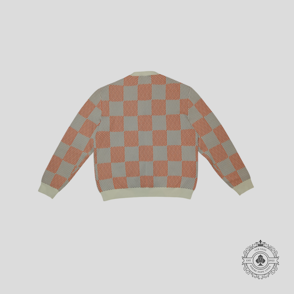 Louis Vuitton Light Damier Tramato Jacquard Pullover in Orange Sweater Jumper XL