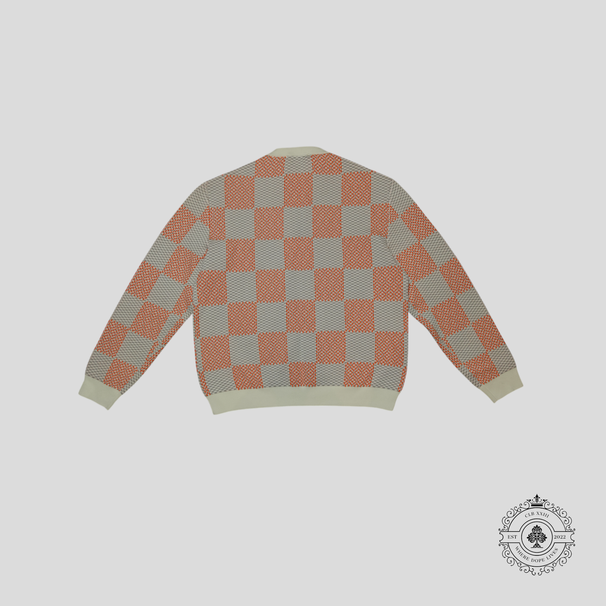 Louis Vuitton Light Damier Tramato Jacquard Pullover in Orange Sweater Jumper XL