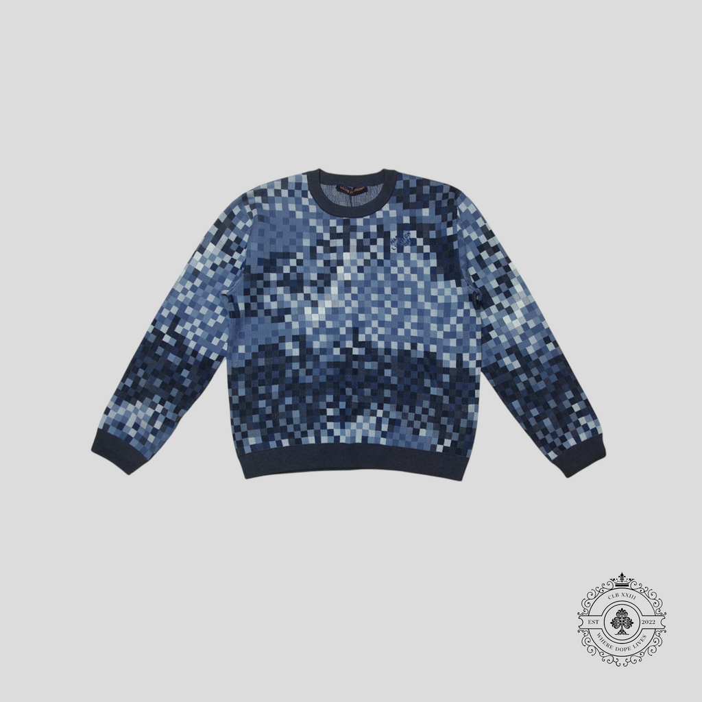 Louis Vuitton LV Lovers Damoflage Jacquard Pullover in Blue sweater jumper XL unisex