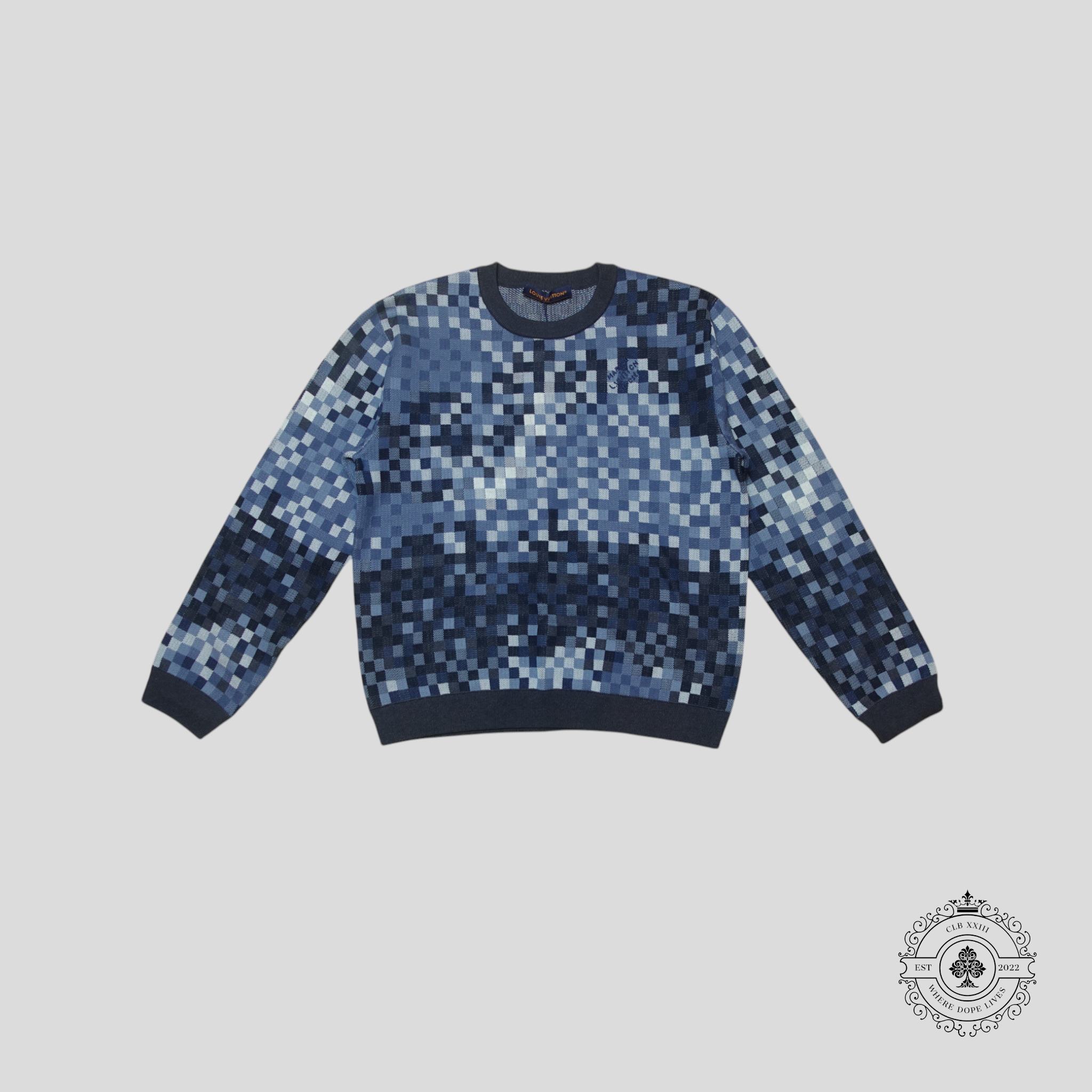 Louis Vuitton LV Lovers Damoflage Jacquard Pullover in Blue sweater jumper XL unisex
