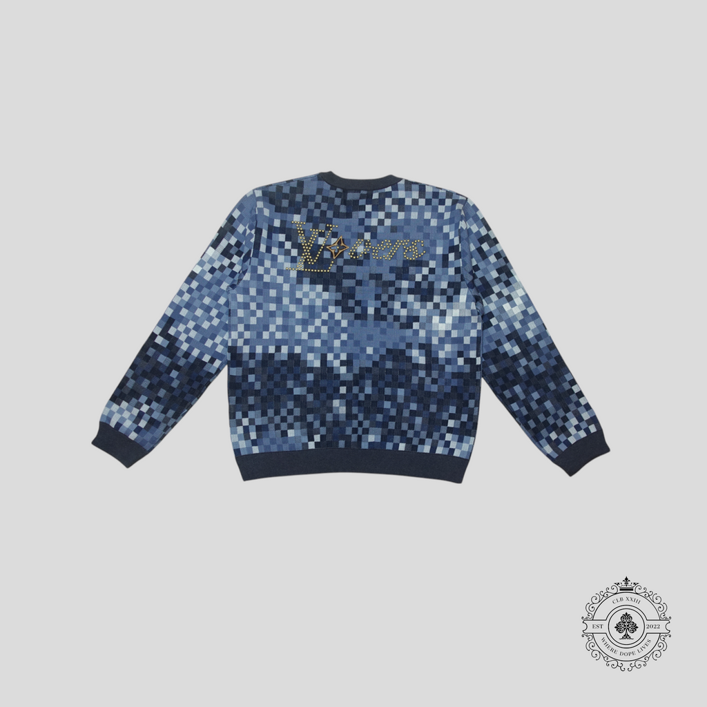 Louis Vuitton LV Lovers Damoflage Jacquard Pullover in Blue sweater jumper XL unisex