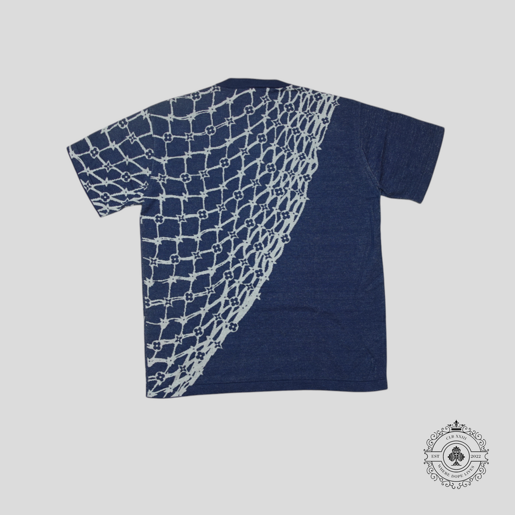 Louis Vuitton Monogram Fishnet Short Sleeve Knit Shirt in Blue tee men's unisex LG