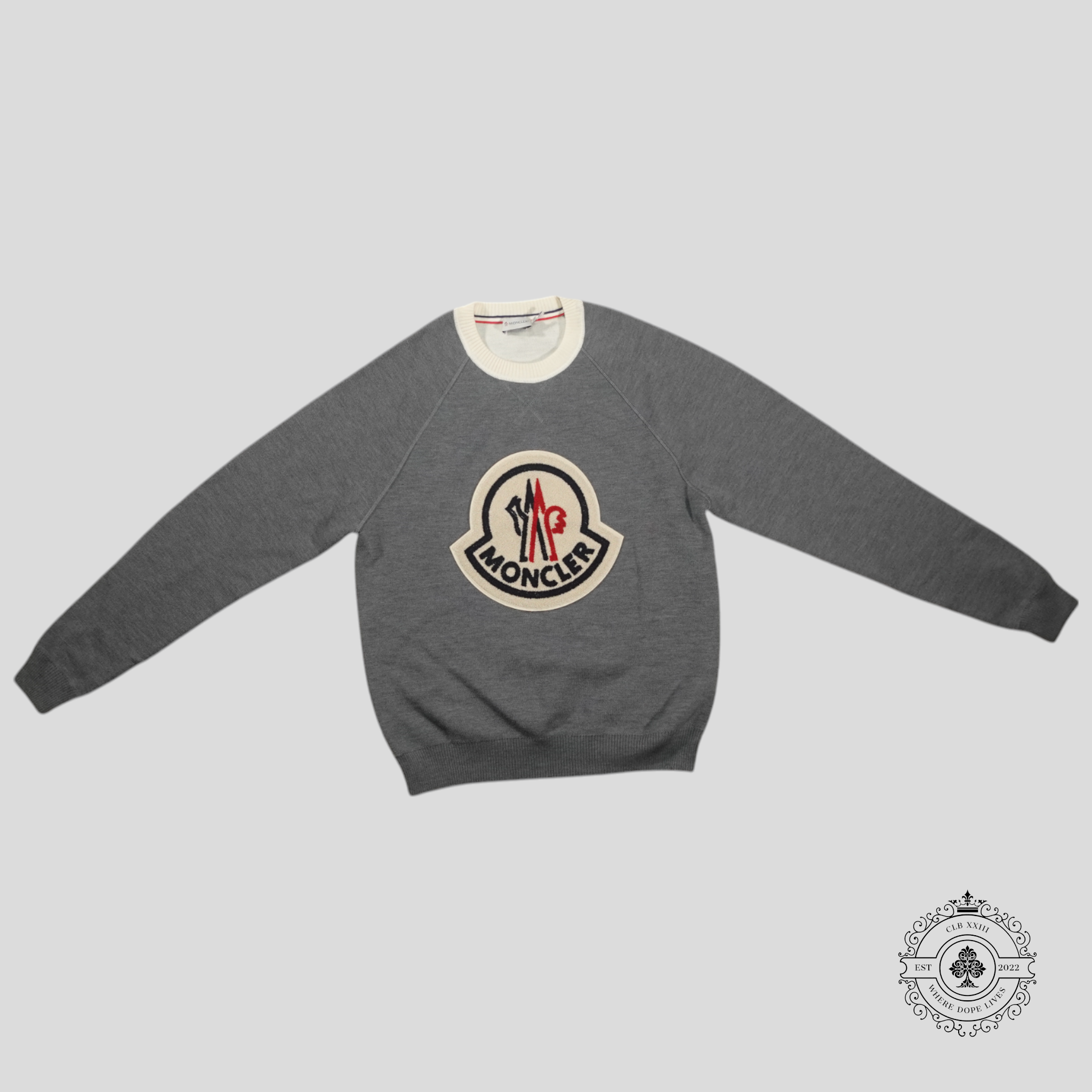 Moncler 1952 Large Logo Patch Sweater in Grey men's unisex jumper XXL