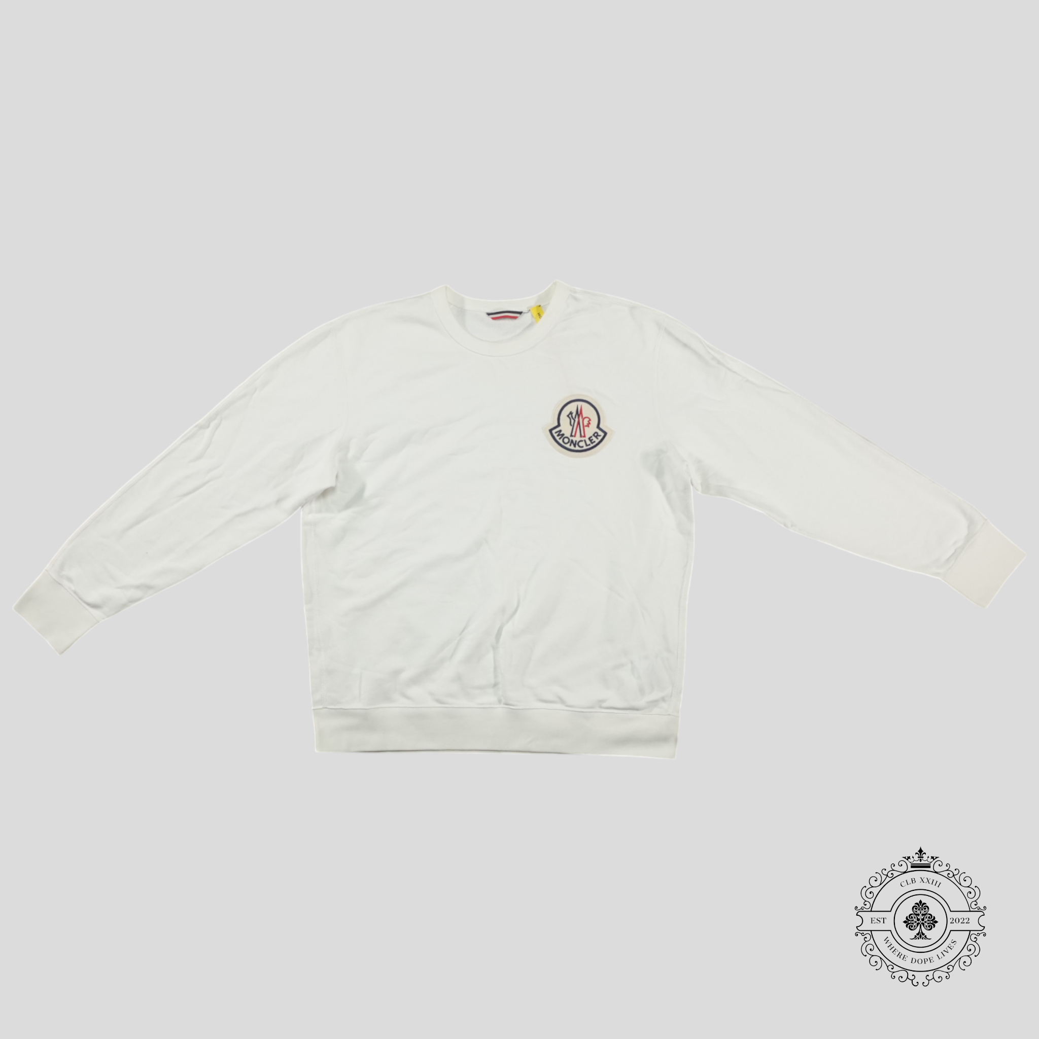 Moncler Logo Patch Crewneck in White XL men's unisex long sleeve