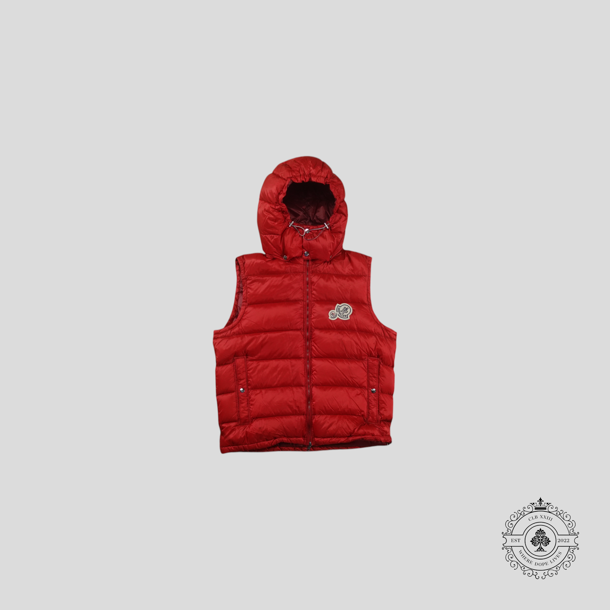 Moncler Logo Patch Hooded Tib Gilet Vest In Red warm goose down