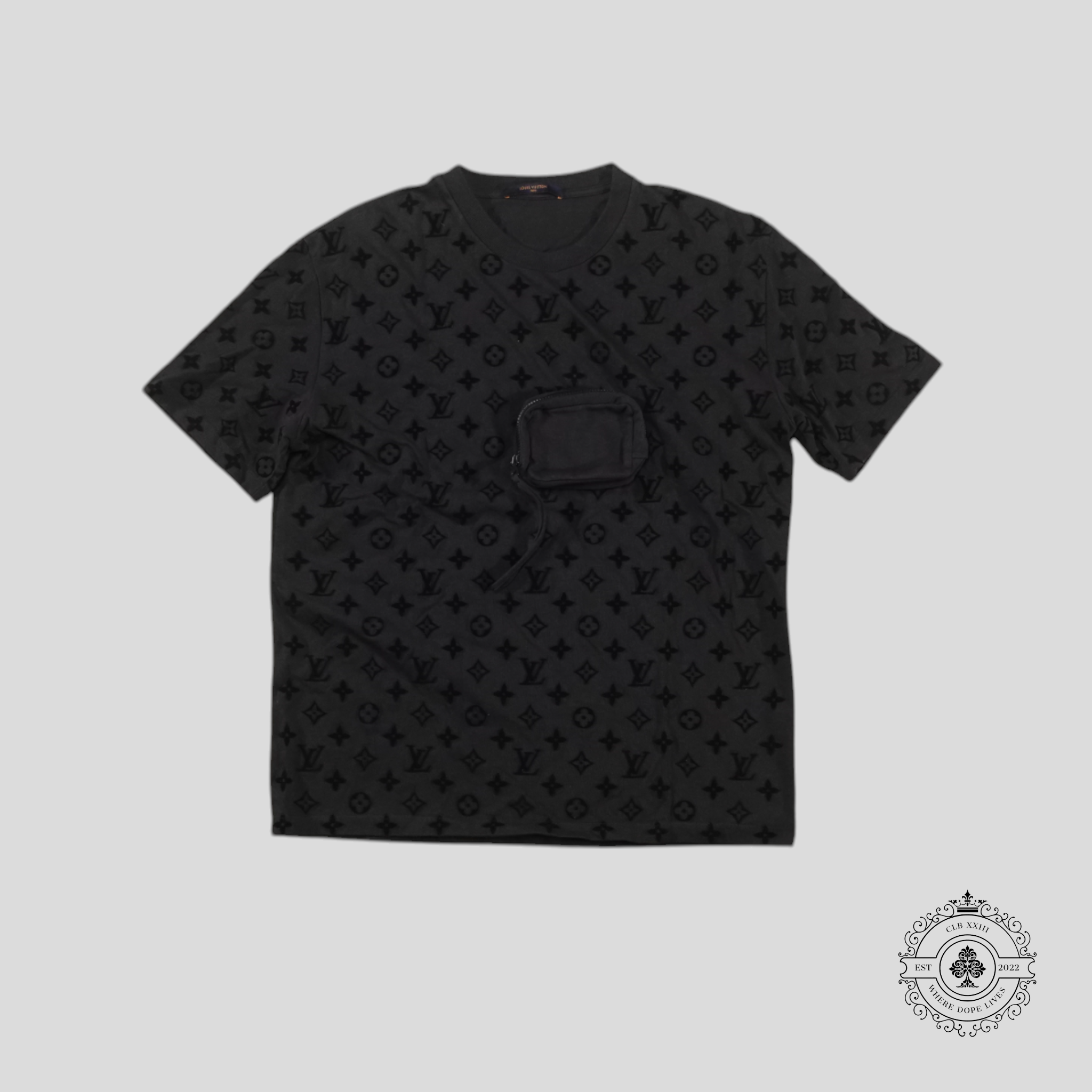 Louis Vuitton Monogram Flocked Zip Pocket T-Shirt in Dark Grey Men's Tee LV